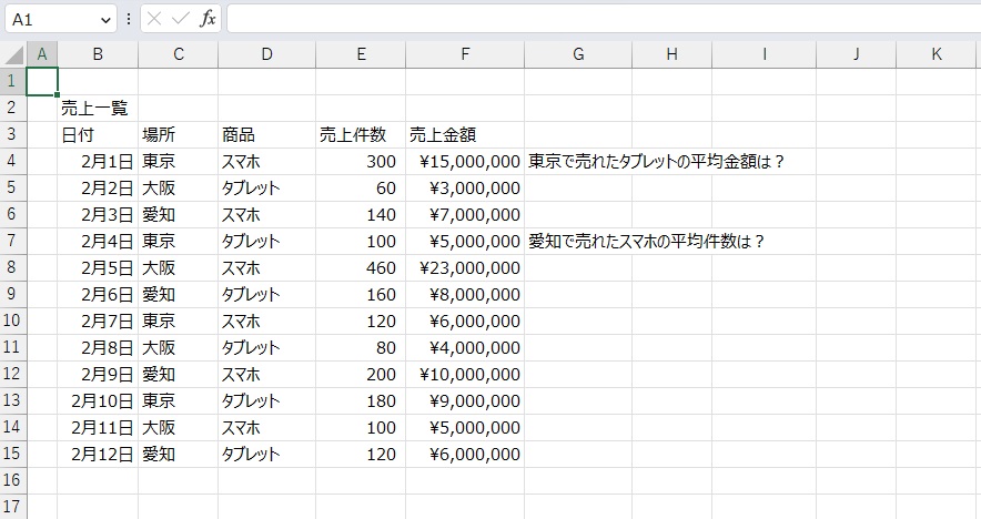 手順1.平均値を出したいリストです。