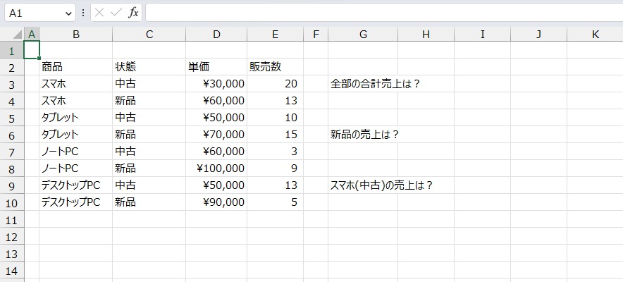 手順1.合計値を出したいリストです。