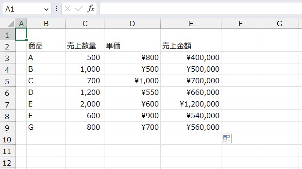 手順4.他のセルも同様に出すことができました。