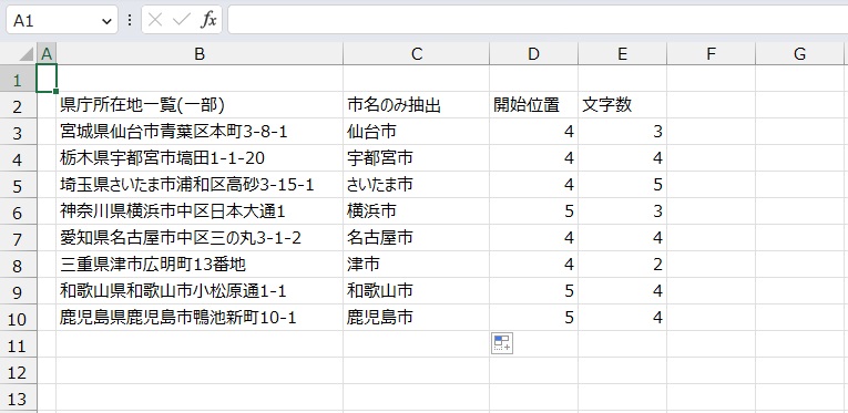 手順16.他のセルも正しい市名が出ました。