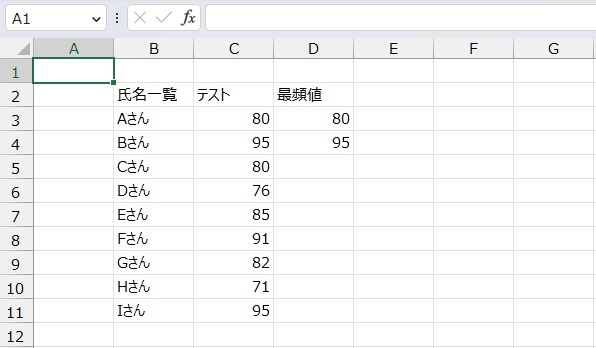 手順3.最頻値が表示されました。