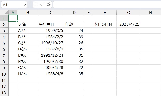 手順8.年齢を出すことができました。