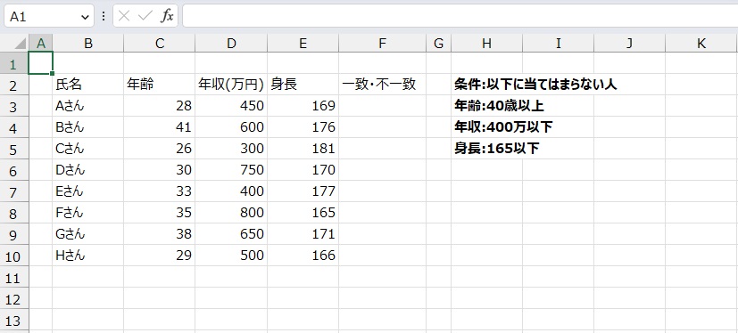 手順1.一致しない人を見つけたいリストです。